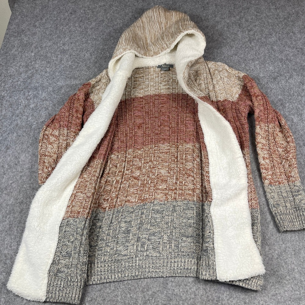 Natural Reflections Womens Cable Knit Sherpa Lined Hood Cardigan Cabin Cozy Boho